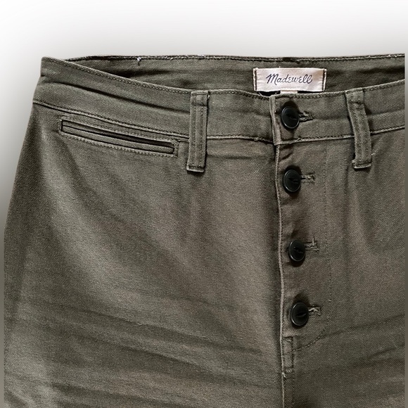Madewell Emmett Wide-Leg Crop Pants Army Green Button-Front Edition Size 28 - Picture 7 of 7